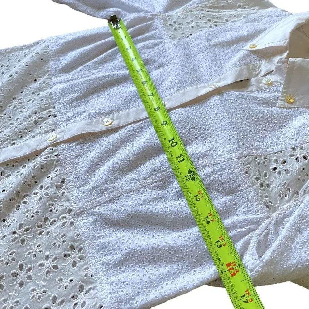 Tory Burch Ivory Eyelet Patchwork Button Down 3/4 Sleeve Shirt
